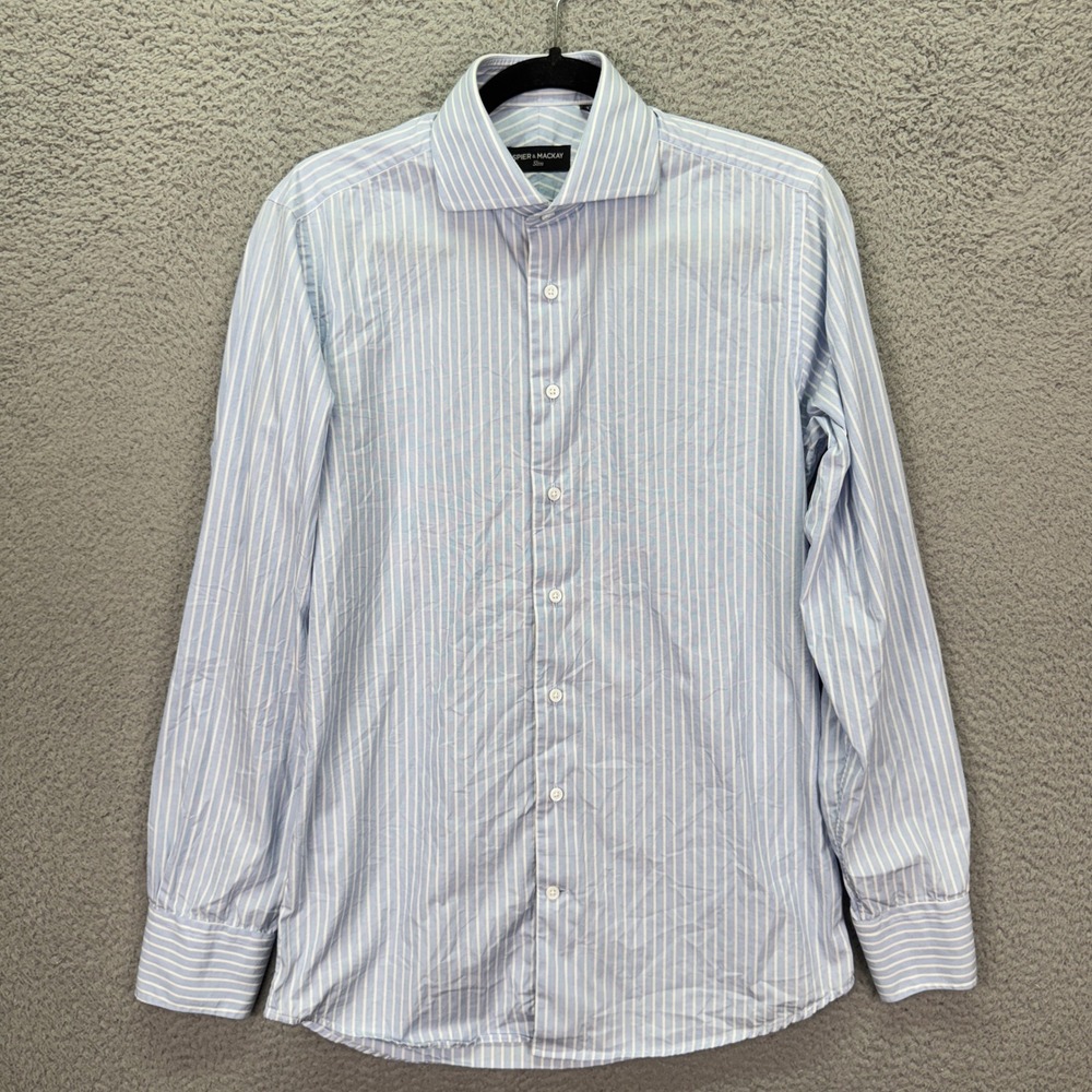 Spier & Mackay Shirt Men 14.5/33 Blue White Stripe Slim Fit Cotton Preppy Office